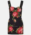 Dolce & Gabbana Floral-print Cotton Bustier Mini Dress In Black