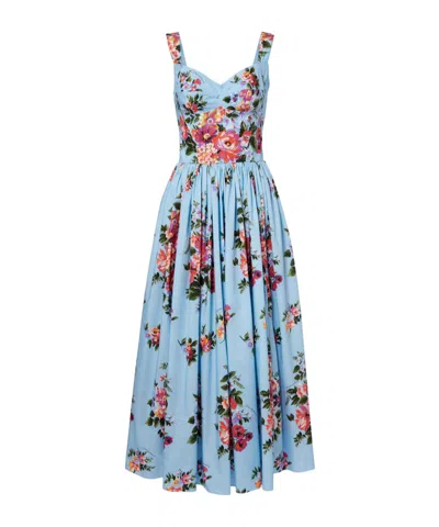 Dolce & Gabbana Floral Cotton Bustier Dress In Blue