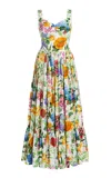 Dolce & Gabbana Multicolor Long Dress With All-over Floral Print In Cotton Woman In Multi