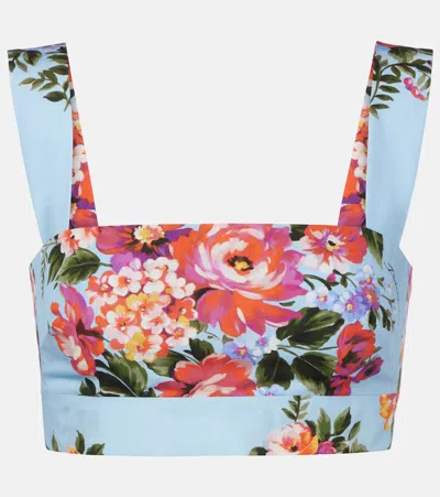 Dolce & Gabbana Floral Cotton Crop Top In Blue