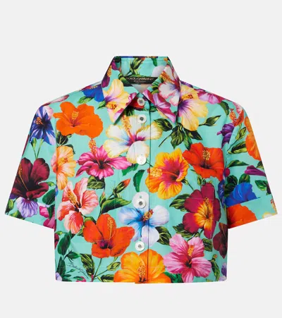Dolce & Gabbana Floral Cotton Crop Top In Multi