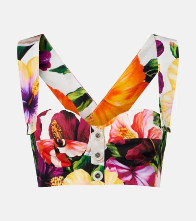 Dolce & Gabbana Floral Cotton Crop Top In Multi