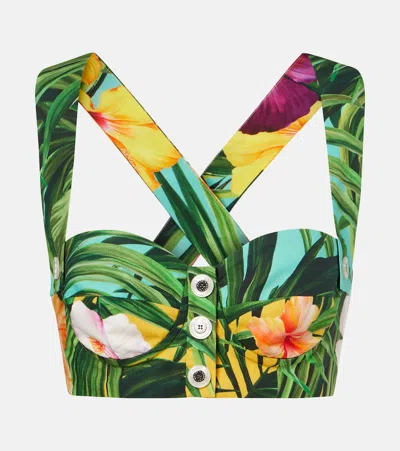 Dolce & Gabbana Floral Cotton Crop Top In Multi