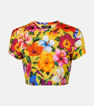 Dolce & Gabbana Floral Cotton Crop Top In Multi