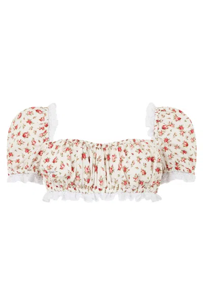 Dolce & Gabbana Floral Cotton Cropped Blouse In Cream