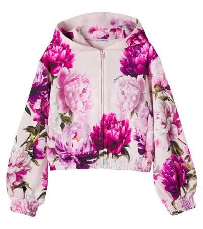 Dolce & Gabbana Floral Cotton Jersey Hoodie In Pink