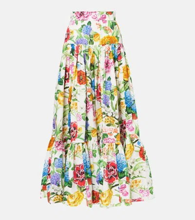 Dolce & Gabbana Multicolor Maxi Skirt With Logo Lettering Detail On The Front And All-over Floral Print In Cotton Wo