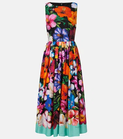 Dolce & Gabbana Floral Cotton Midi Dress In Multi