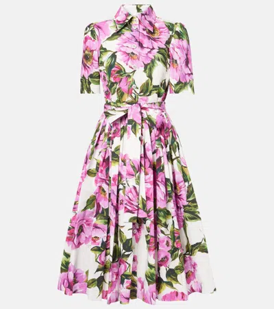 DOLCE & GABBANA FLORAL COTTON MIDI DRESS