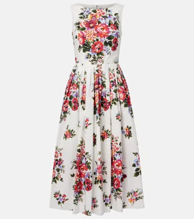 Dolce & Gabbana Floral Cotton Midi Dress In White