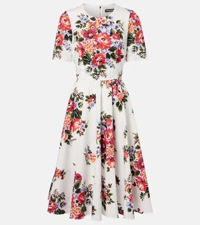 Dolce & Gabbana Floral Cotton Midi Dress In White