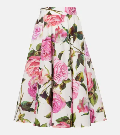 DOLCE & GABBANA FLORAL COTTON MIDI SKIRT