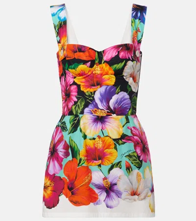 Dolce & Gabbana Floral Cotton Minidress In Multi