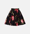 Dolce & Gabbana Mini Skirt With Rose Bouquet Print And Peplum Detail, Size 40 In Black