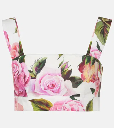 Dolce & Gabbana Rose Print Cotton Top In Multi