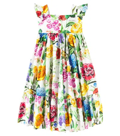 Dolce & Gabbana Kids' Floral Cotton Poplin Dress In Mix Fiori F.bco