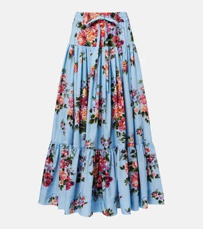 Dolce & Gabbana Floral Cotton Poplin Maxi Skirt In Blue