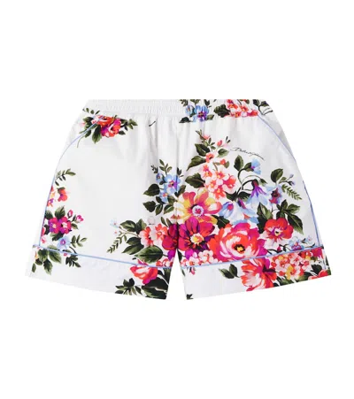 Dolce & Gabbana Kids' Floral Cotton Poplin Shorts In White