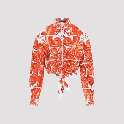 Dolce & Gabbana Floral Cotton Shirt For Women - Fw26 Collection In Orange