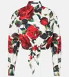 Dolce & Gabbana Cropped Tie-detailed Floral-print Cotton-poplin Shirt In Rosa Rossa F.bco