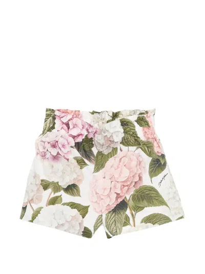 Dolce & Gabbana Kids' Floral Cotton Shorts In White