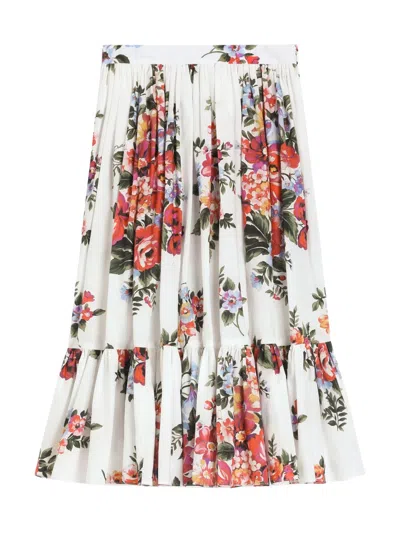 Dolce & Gabbana Floral Cotton Skirt In White