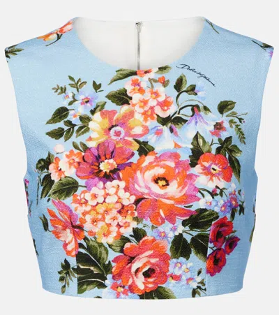 Dolce & Gabbana Floral Cotton Top In Blue