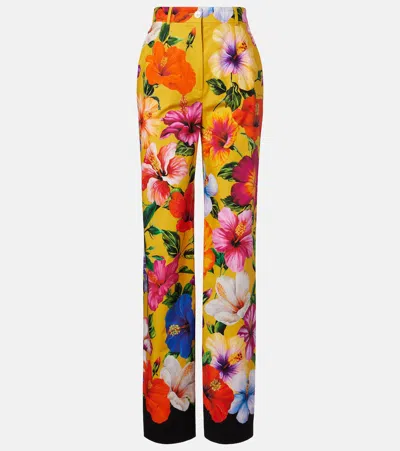 Dolce & Gabbana Floral Cotton Wide-leg Pants In Multi