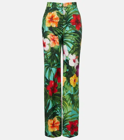 Dolce & Gabbana Floral Cotton Wide-leg Pants In Green