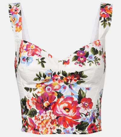 Dolce & Gabbana Floral Bustier Cotton Poplin Crop Top In Multi
