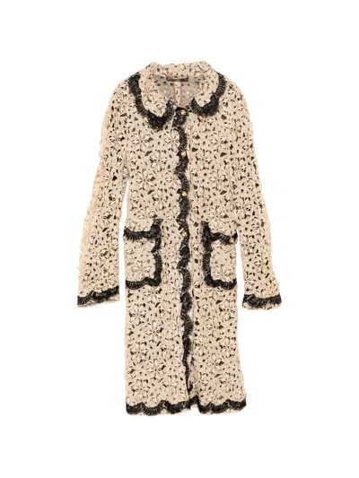 Pre-owned Dolce & Gabbana Floral Crochet Laced Coat In Neutral