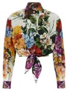 Dolce & Gabbana Multicolor Cropped Shirt With Tie Closure On The Front And All-over Floral Print In Cotton Woman In Multi