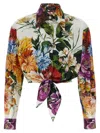 Dolce & Gabbana Multicolor Cropped Shirt With Tie Closure On The Front And All-over Floral Print In Cotton Woman In Multi