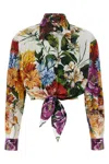 Dolce & Gabbana Multicolor Cropped Shirt With Tie Closure On The Front And All-over Floral Print In Multi