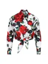 Dolce & Gabbana Cropped Tie-detailed Floral-print Cotton-poplin Shirt In White