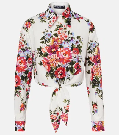 Dolce & Gabbana White Cropped Shirt With Floral Print