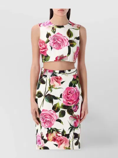 Dolce & Gabbana Floral Cropped Sleeveless Top In Pink