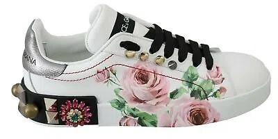 Pre-owned Dolce & Gabbana Floral Crystal-embellished Leather Sneakers