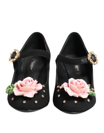 Dolce & Gabbana Floral Crystal Embellished Mary Jane Heel In Black