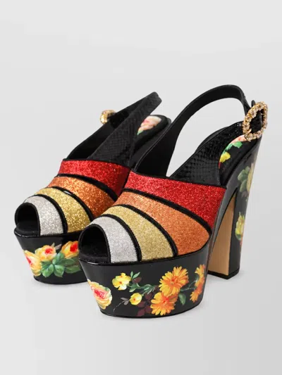 Dolce & Gabbana Floral Crystal Platform Sandals In Multi