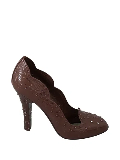 Dolce & Gabbana Floral Crystal Stiletto Heel Cinderella Pumps In Brown