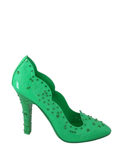 Dolce & Gabbana Crystal Floral Cinderella High Heel Pumps In Green