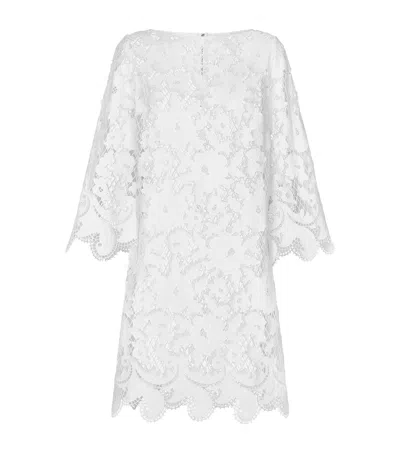 Dolce & Gabbana Floaty Short Cotton Dress With Floral Openwork Embroidery In Gray