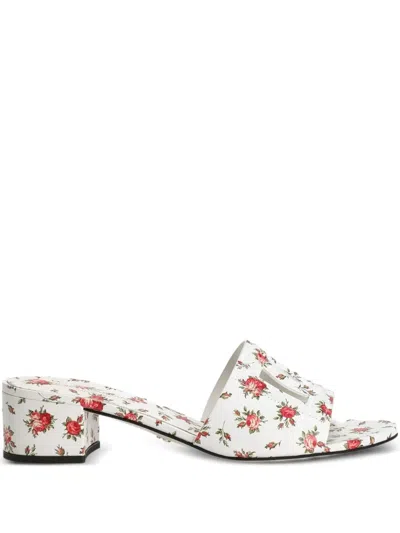 Dolce & Gabbana 40 Printed Calfskin Mules With Little Roses Print In Multi