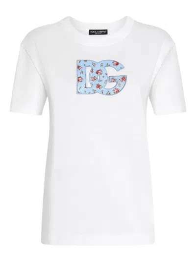 Dolce & Gabbana Floral-detail Logo-embroidered T-shirt In White