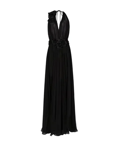 DOLCE & GABBANA DOLCE  GABBANA FLORAL PATCH LONG CHIFFON DRESS