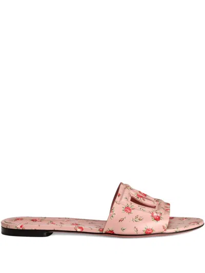 Dolce & Gabbana Dg Interlock Floral-printed Leather Slide Sandals In Multi