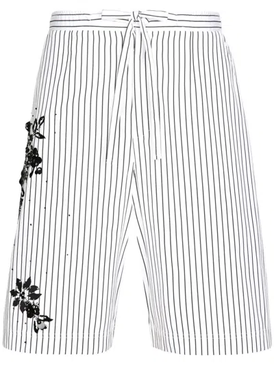 Dolce & Gabbana Floral-detail Striped Bermuda Shorts In White