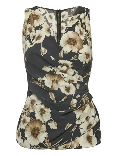 Pre-owned Dolce & Gabbana Floral Drape Top In Black