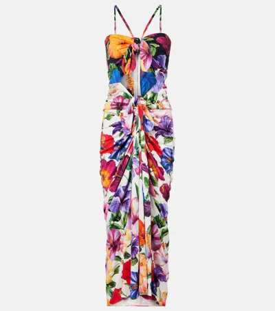Dolce & Gabbana Floral Draped Cutout Midi Dress In Multi